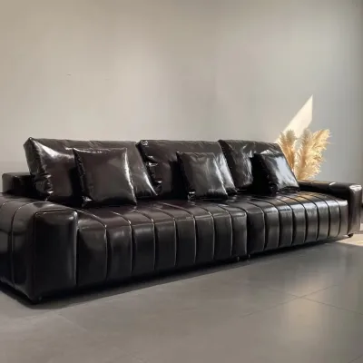 Piano Key Sofa Genuine Leather Living Room Sofa Shiny Leather Feather Cushion