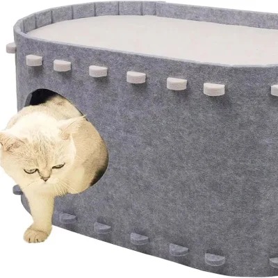 Cat Bed for Indoor House for Large & Multiple Cats Foldable Felt Scratch Resistant Cave Heated and Sturdy Felt Cat Beds