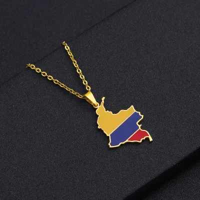 Guantang 2022 Wholesale Stainless Steel Gold/Silver Enamel Colombia Map Pendant Necklace for Travel