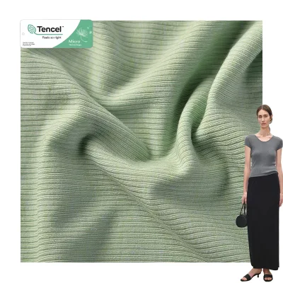 EcoRib 40S Tencel Wool 2x2 Rib Fabric Contour Cut Knit for Tees Tanks Dresses 3 Season Breathable Comfort