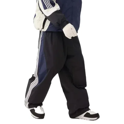 Men's Navy Retro Sporty Side Stripe Windproof Breathable Snow Pants