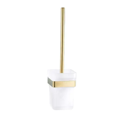 Bathroom Accessories Metal Toilet Brush With Holder Stand Wall Mounted Brushed Golden Bathroom Cleaning Brush