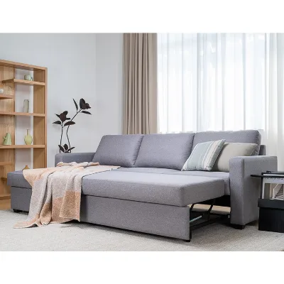 Multifunctional Foldable Pull Sleeper Bed Sofa Hidden Storage Space Convertible Corner Sectional Sofa Modern Living Room Solid
