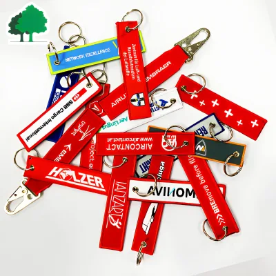 Custom Logo Double Sided Embroidered Keychain Fabric Woven Key Tag Personalized Jet Keyring for Promotional Gift OEM ODM