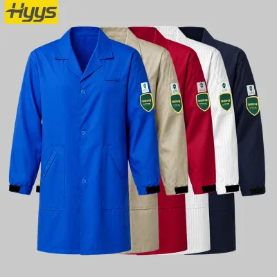 Anti Static Acid Resistant Lab Coat ESD Industrial Workwear Smock Long Sleeve Pinstripe for Chemical Plant Laboratory Workers