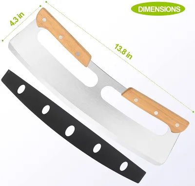 Wooden Handle 14" Pizza Cutter Rocker , Sharp Stainless Steel Pizza Slicer Knife Blade with Protective Cover