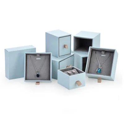 Fresh Free Sample in Stock Blue Drawer Jewellery Bangle Box Fancy Paper Slid Necklace Boxes Gift Custom LOGO Drawer Ring Boxes