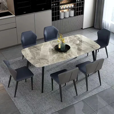 Italian Slate Dining Table and Chair Set for Home, Modern Minimalist Light Luxury, Glossy Finish, Rectangular Dining Table