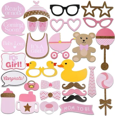 30 Pieces Photo Props Boys Girls Baby Showers Cute Ducks Bears Decorations for Welcoming a New Baby