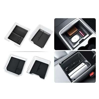 For Tesla Model 3/Y Central Control Organizer Tray Transparent PC Storage Box Equipped With Silicone Cushion Anti-Dust