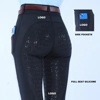 Winter Women's Full Seat Silicone Horse Riding Tights High Waist Pockets Equestrian Breeches Four Way Stretch Quick Dry