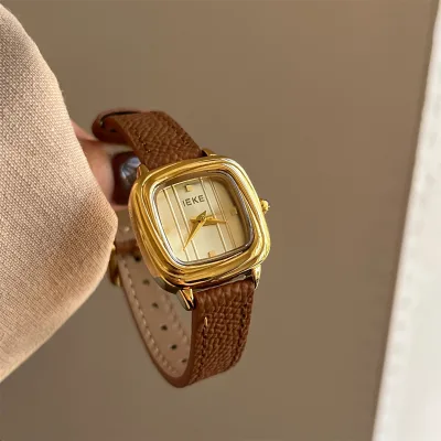 IEKE Brand 2026 New Fashion Vintage Square Shaped Lady Elegant Leather Strap Waterproof Women Luxury Quartz Wrist Watches Simple