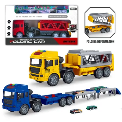 Light and Sound Function Plastic Friction Toy Trucks with Trailer