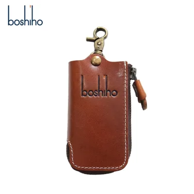Men's & Women's Retro Cowhide Car Key Bag with Zipper Large Capacity Multifunctional Waist Hanging