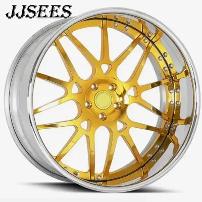 JJSEES Gold Chrome Doublock Forged Wheel 5x120.65 22 24 26 Inch 18-24 Inch for BMW Audi Ford Lexus Passenger Cars Wheels