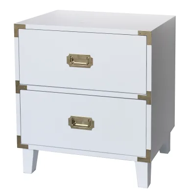 Luxury White 2 Drawer Nightstand Gold Metal Trim Decor Wooden Bedside Chest Bedroom Hotel Storage Furniture