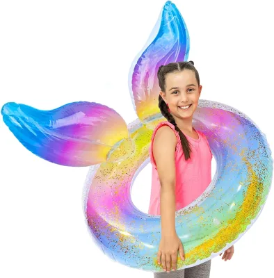 Transparent Floating Inflatable Swimming Ring 0.3MM PVC Sequin CE Certified 3-Year Warranty Customizable Color Size Teenagers