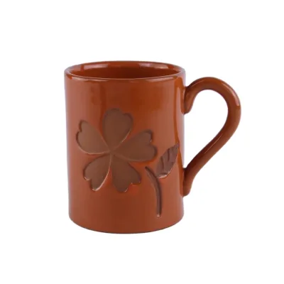 17oz Coffee Mug, Terra Cotta, Aqua, Embossed Floral Design