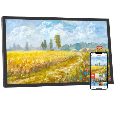 Hot Sale 15 Inch Acrylic Smart Photo Frame Home Decorative Wooden Frame With Wifi Mobile Phone Advertising Supports MP4 Format