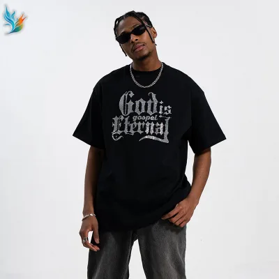 Custom T-shirt 100% Cotton Knitted Breathable Printed Crystal Rhinestones T-shirt for Men
