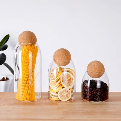 Ball Cork Lid Glass Jar 3pcs Set - Spherical Sealed Storage Containers for Food Preservation & Decorative Kitchen Accessories