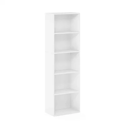 Wooden Shelf 5-Tier Reversible Color Open Shelf Bookcase, White Custom Size and Color Home Office Deco