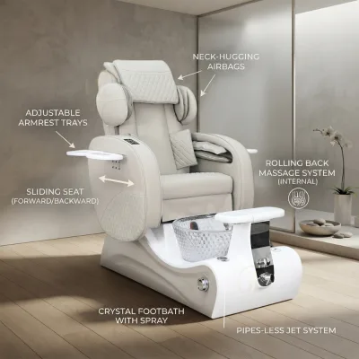 Luxury Pedicure Spa Chair Airbag Massage Bubble Wave LED Light Therapy Full Auto Kneading Massage PU Leather Manicure Station