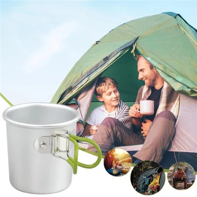 Jukaiwtec YJ34 Camping Coffee Mug with Foldable Handle Portable Thermal Cup Aluminum Alloy Large Capacity Modern Design