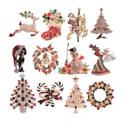 Wholesale Modern New Fashion Rhinestone Crystal Christmas Tree Brooch Custom Electroplated Enamelled Metal Alloy Jewelry
