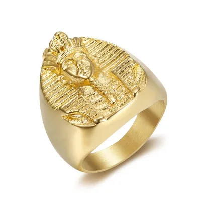 Hot Religious Hiphop Gold Plated Stainless Steel Egypt Pharaoh king Ring Men Egyptian Style Jewelry Sale