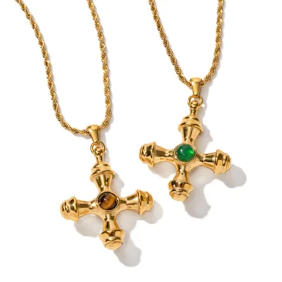 INS Amiee Fashion Jewelry Vintage Cross Necklace Sets Tiger Eyes 18K for Stainless Steel Gold Necklace Women