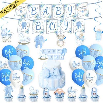 Christening Baby Shower Birthday Welcome Party Decoration for Boy Girl Christening Including Banner Hanging Balloon Cake Newborn