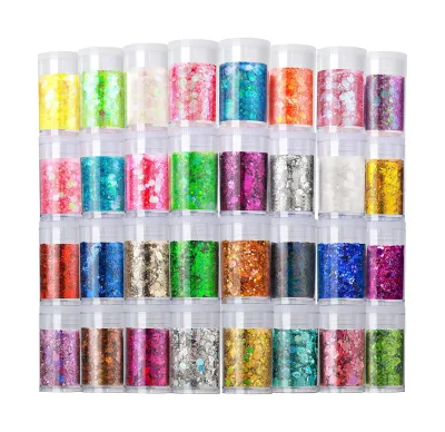 Holographic Hexagonal Chunky Glitter Set of 12 Colors Chunky Glitter for Nail Christmas Glitter Sequins Flakes for Arts Crafts