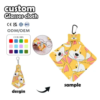 Customized 100% Polyester Cloth Clean Glasses Eyeglass Sunglasses Microfiber Cloth for Screen Foldable Glasses Cloth Pendant