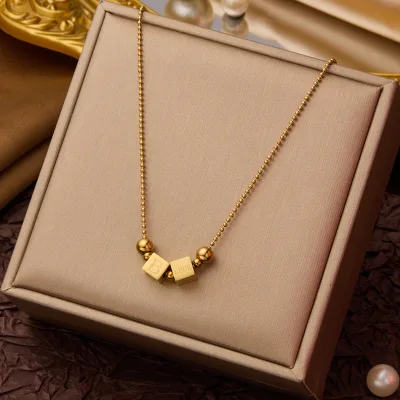 Stainless Steel Gold Plated Elegant Cherry Moon Tassel Necklace Sun Small Cube Waterproof Heart Chian Necklace