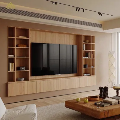 Modern Luxury 65-75 Inch Electric LED Light Fireplace TV Cabinet Luxury Wooden Panel for Living Room and Hotels