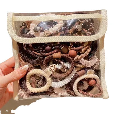 2023 Autumn and Winter Girls Cute Elastic Hair Rope Thick Ponytail Leather Band Box Set Outdoor Daily Hair Accessories for Women