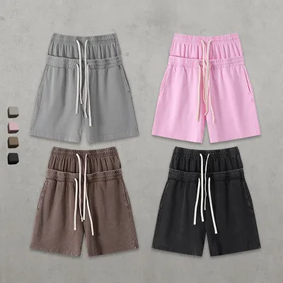 Summer Casual Double Waistband Stir-Fried Snowflake Distressed Cotton Short Loose High Quality Pants for Men