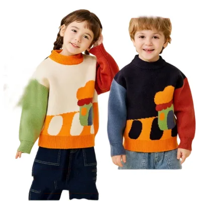 2025 Winter Autumn Baby Girls and Boys Pullover Kids Contrast Color Sweater Children Girls Basic Style Knitted Sweater