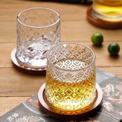 Whiskey Glasses Vintage Embossed Old Fashioned Tumbler Cups Clear Glass Mugs for Bourbon Scotch Whisky Home Bar Party Drinking