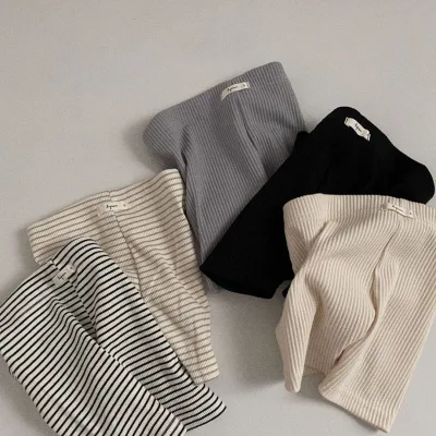 Summer Toddler Unisex Cotton Ribbed Solid Color Striped Lightweight Base Layer Baby Shorts
