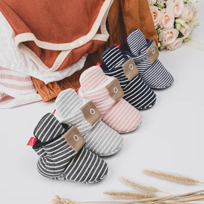 Wholesale Indoor Booties Stripe Cotton Soft Sole Anti-Bacterial Warm Baby Booties Crib Shoes