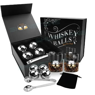 Hot Selling Reusable Round Whiskey Stones Gift Set Stainless Steel Ball Shaped Whiskey Stone Birthday Gifts Set for Men