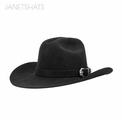 Linglong Oem Chapeau Femme Laine 100X Western Hat Pure Beaver Fur Felt Stiff Brim Black Cowboy Hat Wholesale Gorro De Vaquero