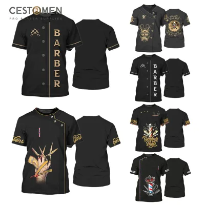 CESTOMEN Professional Salon Barber Apparel T-shirt Design Custom Logo Barber Shop Old School Hair Cutting Barber Uniform T Shirt