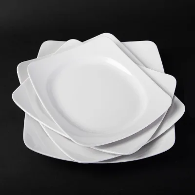 Pure White Non-Toxic Melamine Square Plate Raised Corners Creative Cold-dish Platter Customizable Logo Modern Minimalist