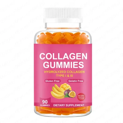 Cross-border Hydrolyzed Collagen Gummies 90 Counts Type I & III Collagen Tropical Flavor Gluten Free OEM Private Label