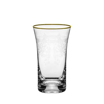 Vintage Etched Scroll Floral Highball Glass with Thin Gold Rim, Luxury Clear Flared Water Tumbler for Drinks