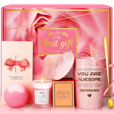 Gifts for Women Mom Wife Girlfriend Sister Mothers Day Happy Birthday Christmas Valentines Day Gifts Pink Rose Spa Baskets Set