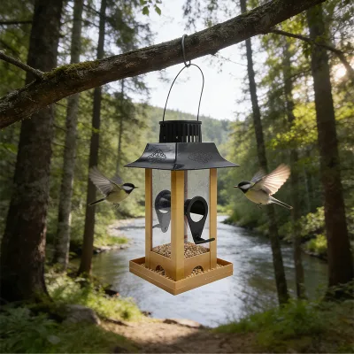 Semi-Automatic Outdoor Bird Feeder, Anti-Spill Waterproof Hanging Feeding Station for Balcony & Courtyard